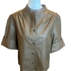 Soaked In Luxury Brown Faux Leather Shirt Size Small